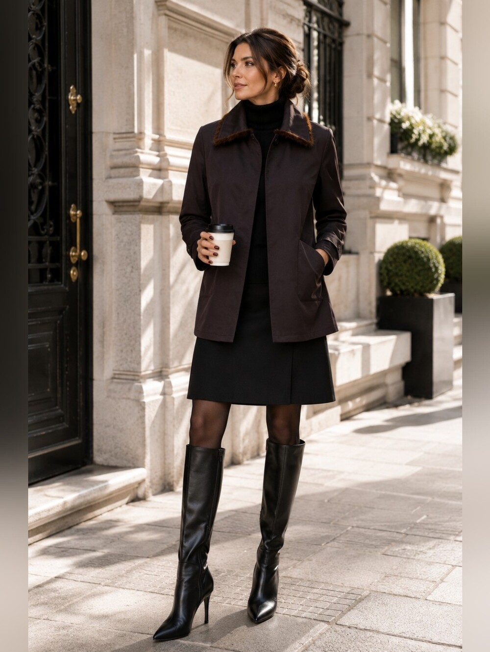 NWT Faux Fur Collar Lightweight Coat Minimalist Quiet Luxury Chic Medium